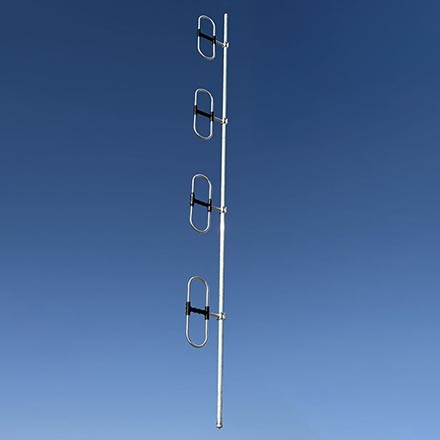 VHF Metal Dipole Antenna, Offset Pattern, 4-Bay, 4-Dipole, Low-PIM / High-PIP, 9 dBd
